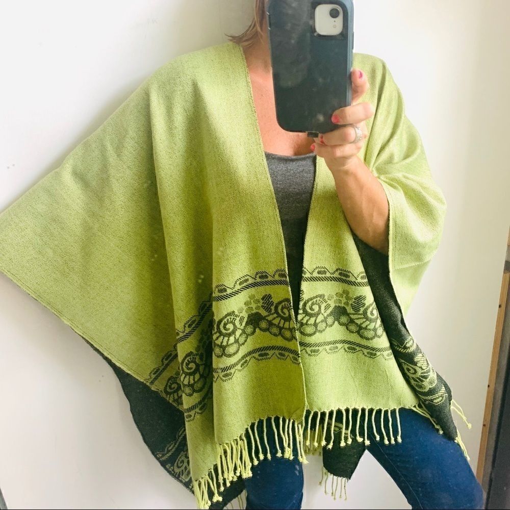 Fall Fringe Poncho Shawl Wrap One Size Fits Plus